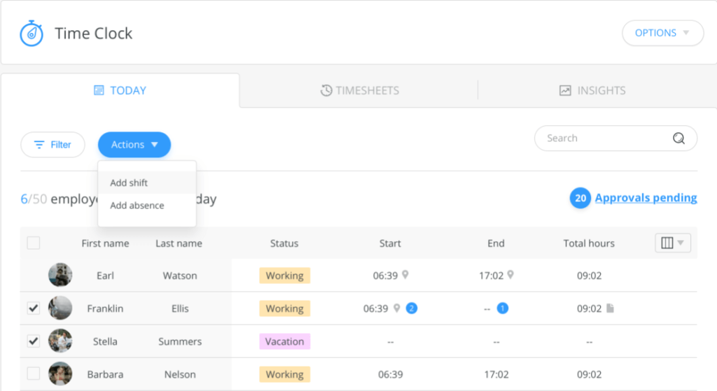 Connecteam time tracking dashboard