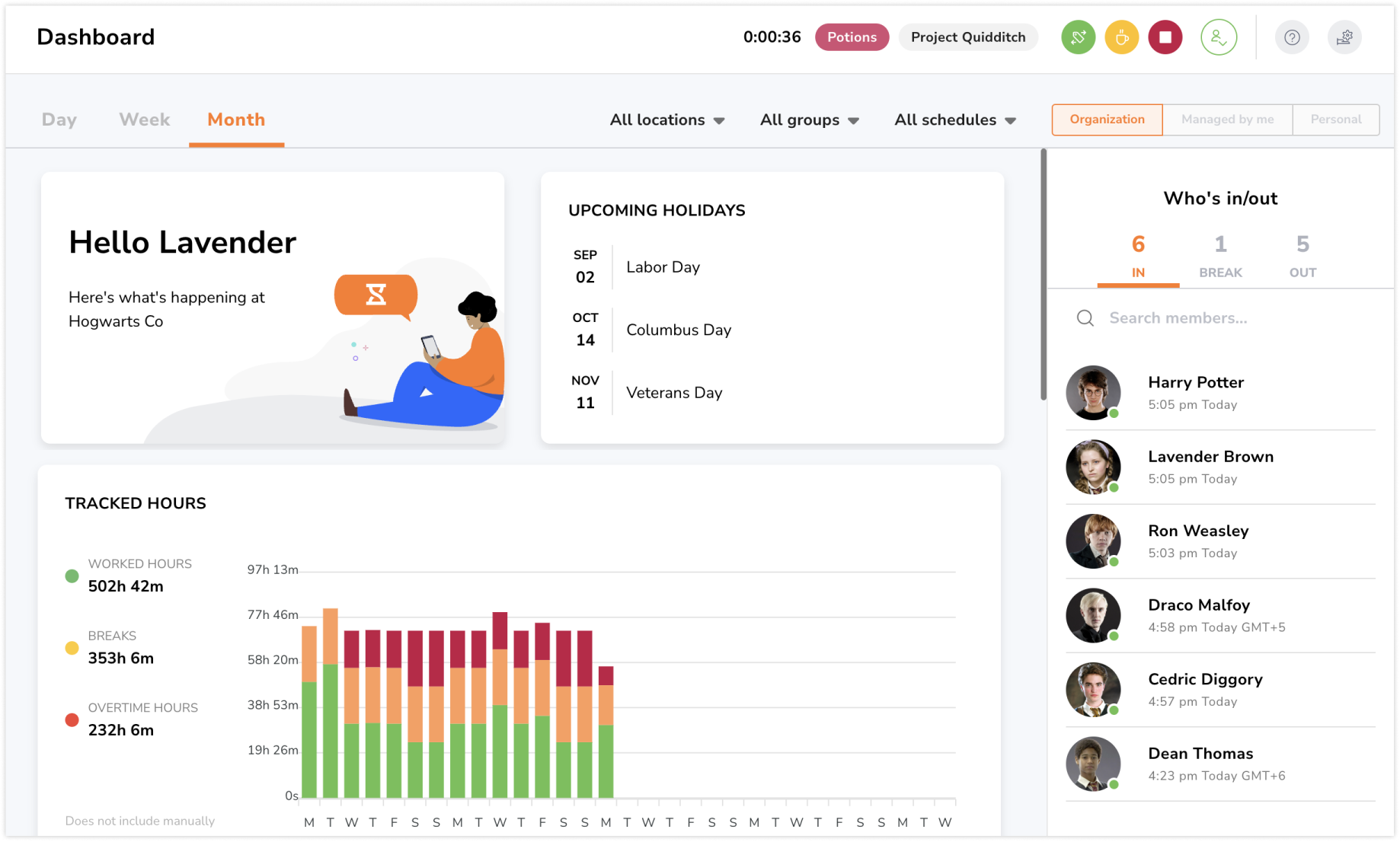 Jibble time tracking dashboard