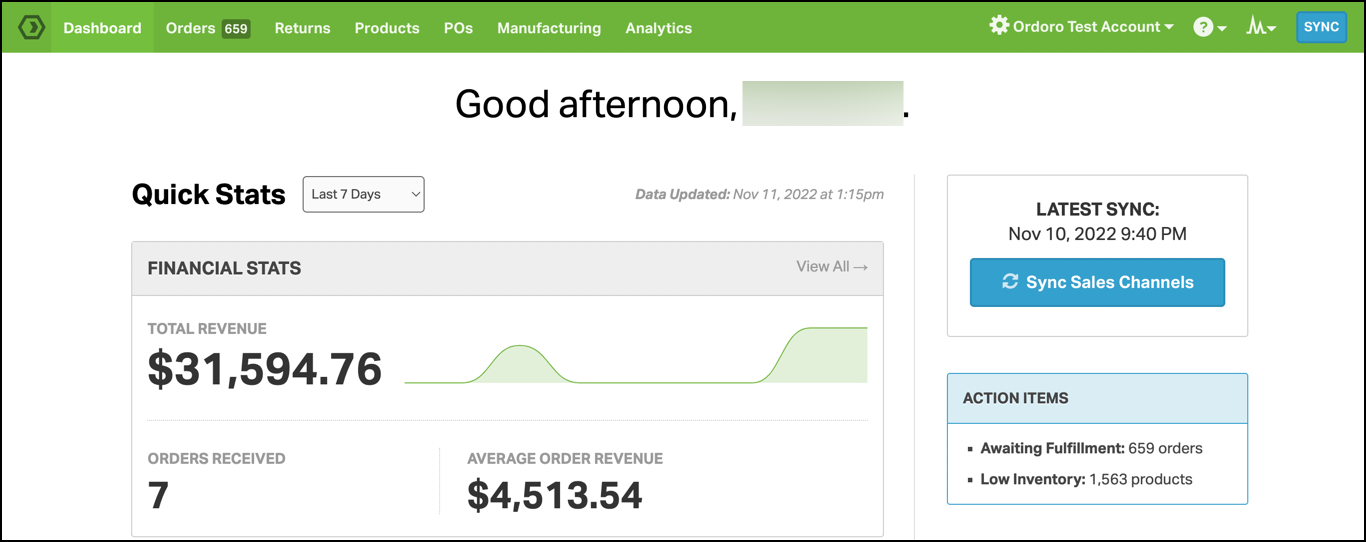 Ordoro Dashboard Ordoro Dashboard