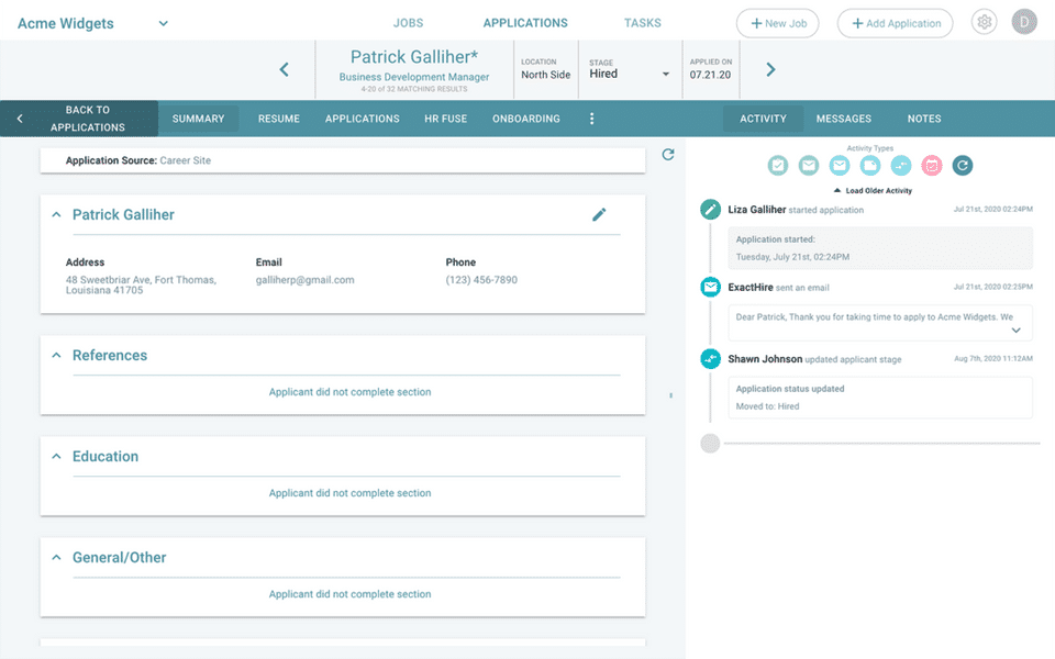 ExactHire Applicant Tracking Screenshot 1