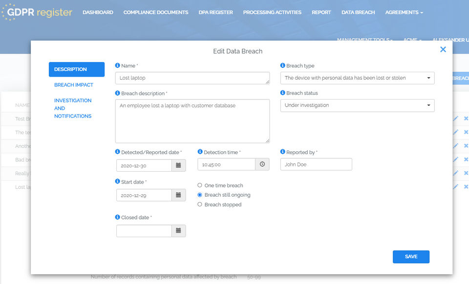 GDPR Register Screenshot 7
