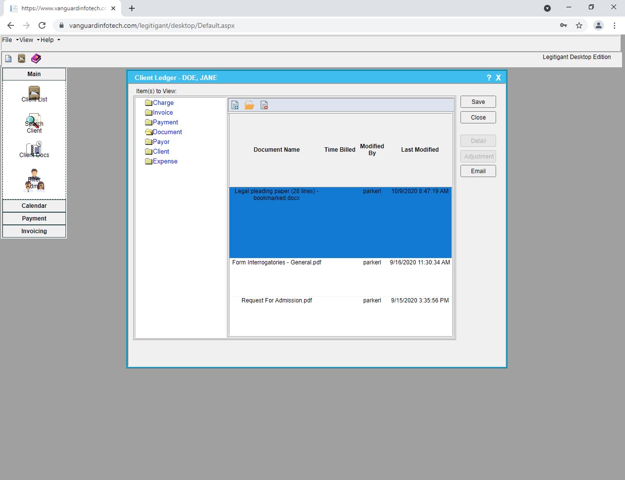 Legitigant Billing Management Screenshot 1