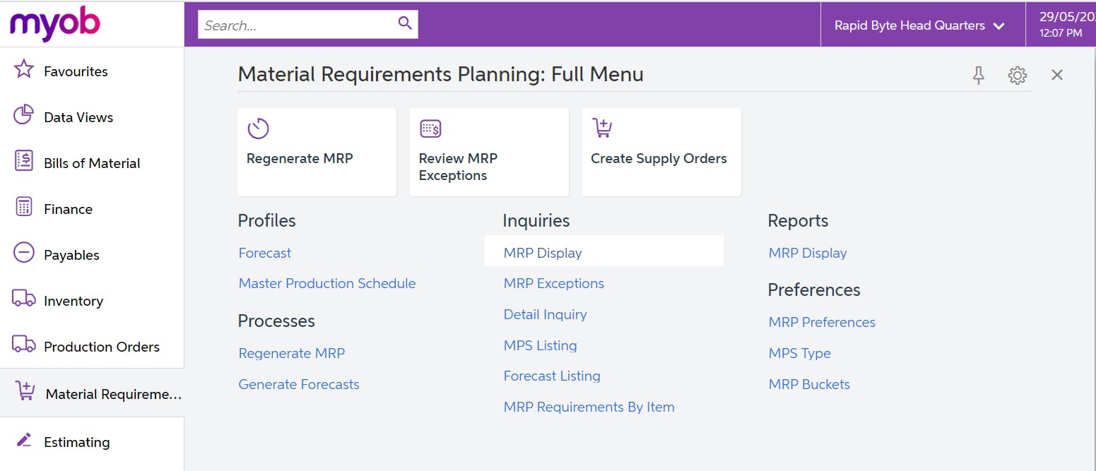 MYOB Advanced Manufacturing Screenshot 3