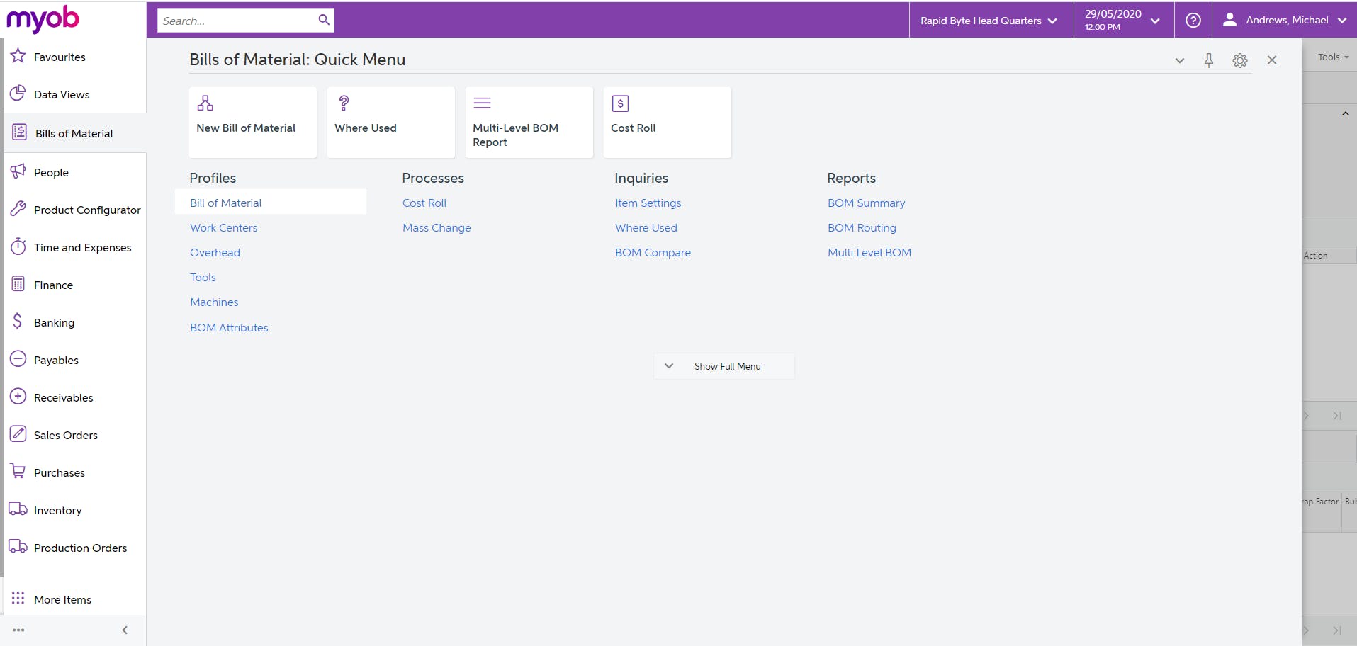MYOB Advanced Manufacturing Screenshot 4