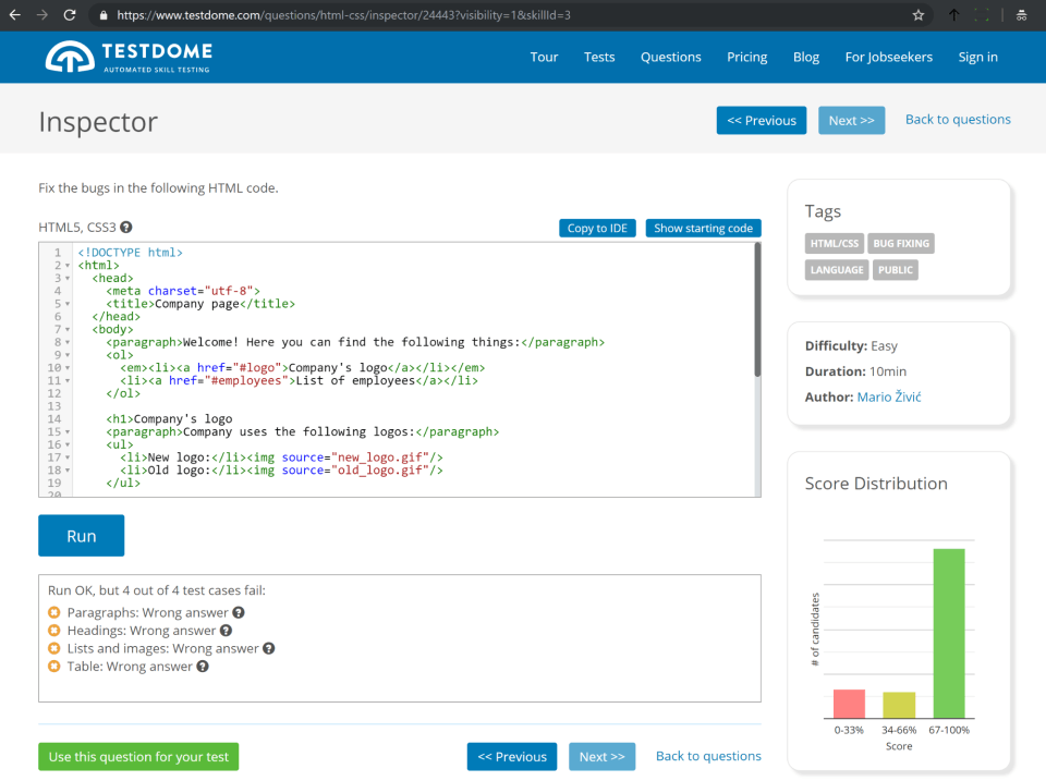 TestDome Screenshot 3